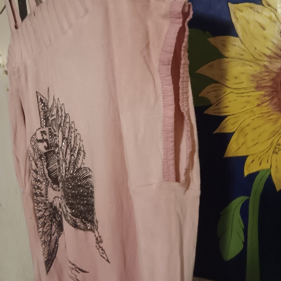 SALVAGE Htf Vng Rhinestone "Salvage Saves" Pink Off-Shoulder Sweater/Mini Dress - Picture 8 of 11